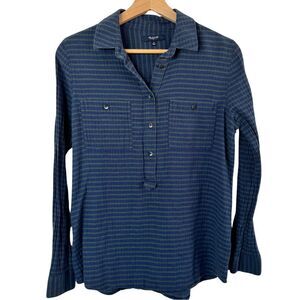 MADEWELL Blue and Green Plaid Slip It On Popover Shirt 3 Button Top size…